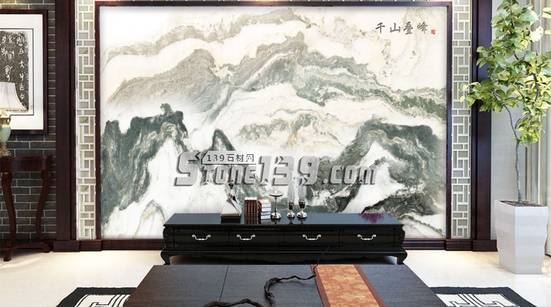 山水畫大理石背景墻設計效果圖