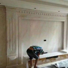 米黃大理石背景墻 石獅石材背景墻