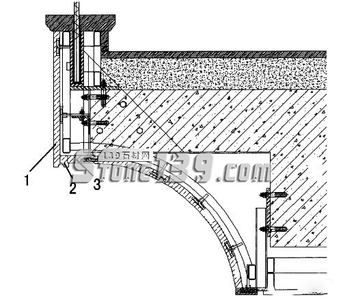 一種三維扭曲異形旋轉樓梯節點石材拼接結構