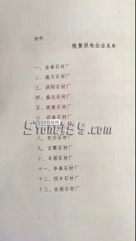 河南泌陽(yáng)縣對(duì)象河鄉(xiāng)13家石材加工企業(yè)恢復(fù)生產(chǎn)用電 關(guān)于對(duì)象河鄉(xiāng)金泰石材廠等13家石材加工企業(yè)恢復(fù)生產(chǎn)用電的通知