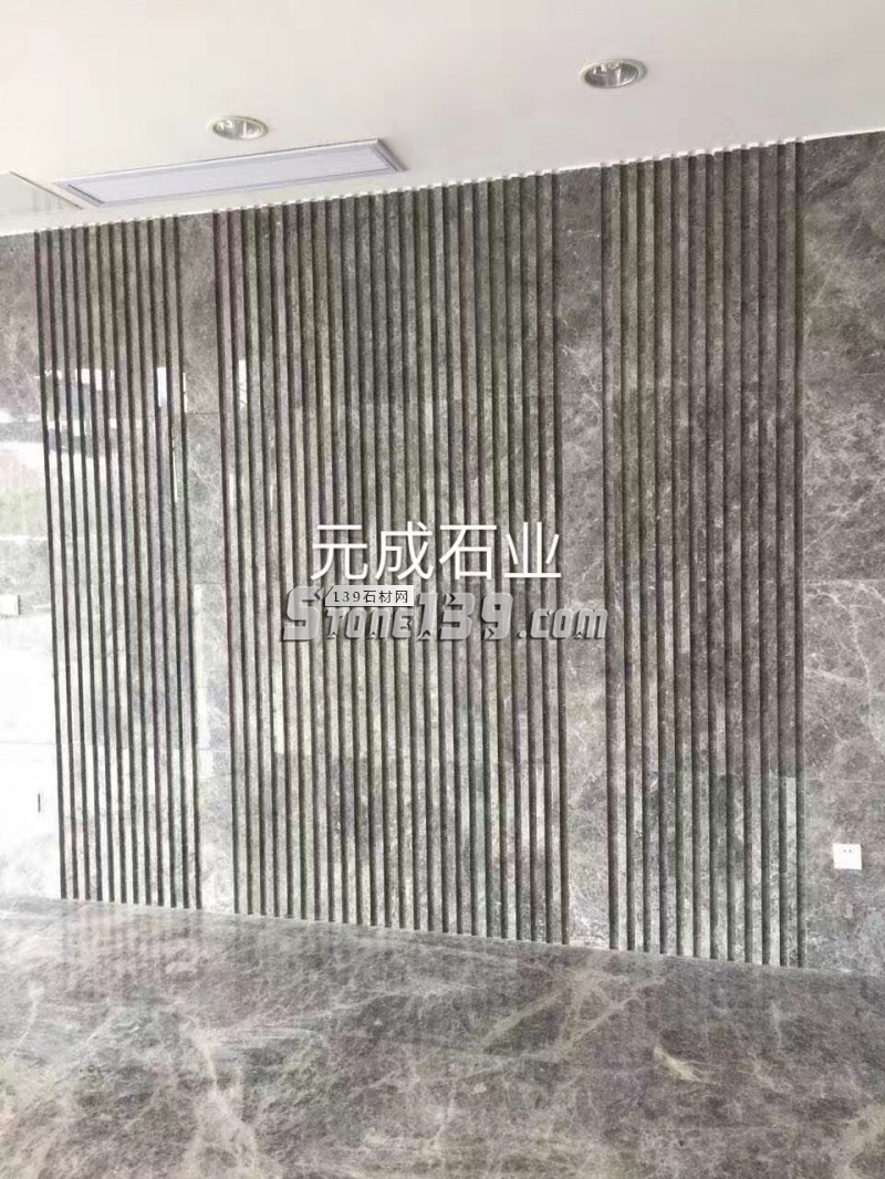 灰色大理石背景墻拉槽凹凸效果