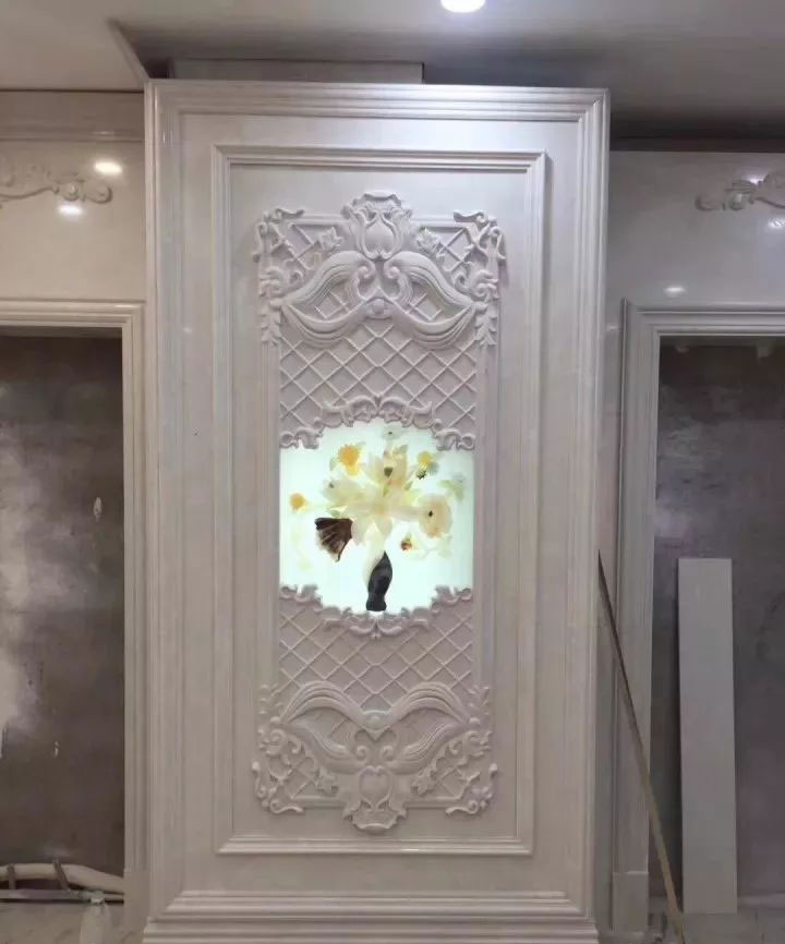 石材水刀拼花工藝 | 玄關電視背景墻設計案例