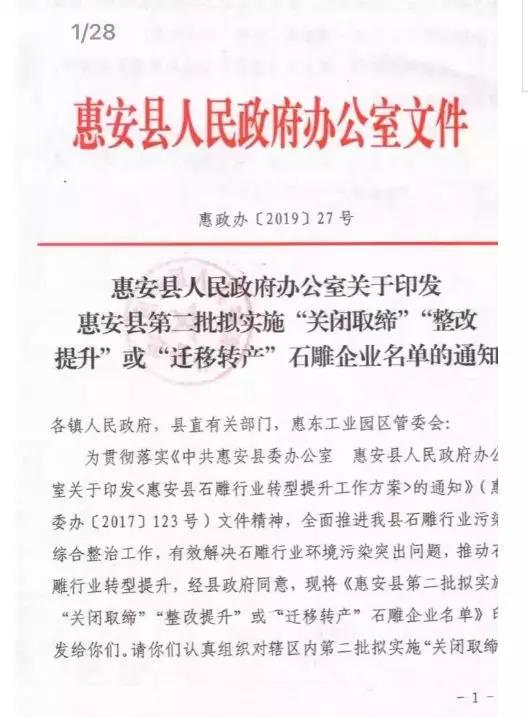 7月31日前,惠安第二批擬實施“整改提升”類石雕企業(yè)需完成整改