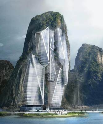 石材廢礦中蓋摩天大樓:嵌入自然喀斯特地形(石灰石)中的高建筑