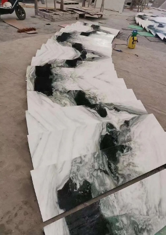 天然 大理石紋路如何發(fā)揮美的極致案例之追紋石材樓梯的加工流程 大理石追紋