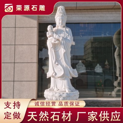 大型供奉寺廟石雕觀音像專業生產三面觀音滴水觀音